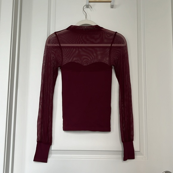 Free People Partially Mesh Long Sleeve Maroon Dark Red Size XS and S - Picture 5 of 10